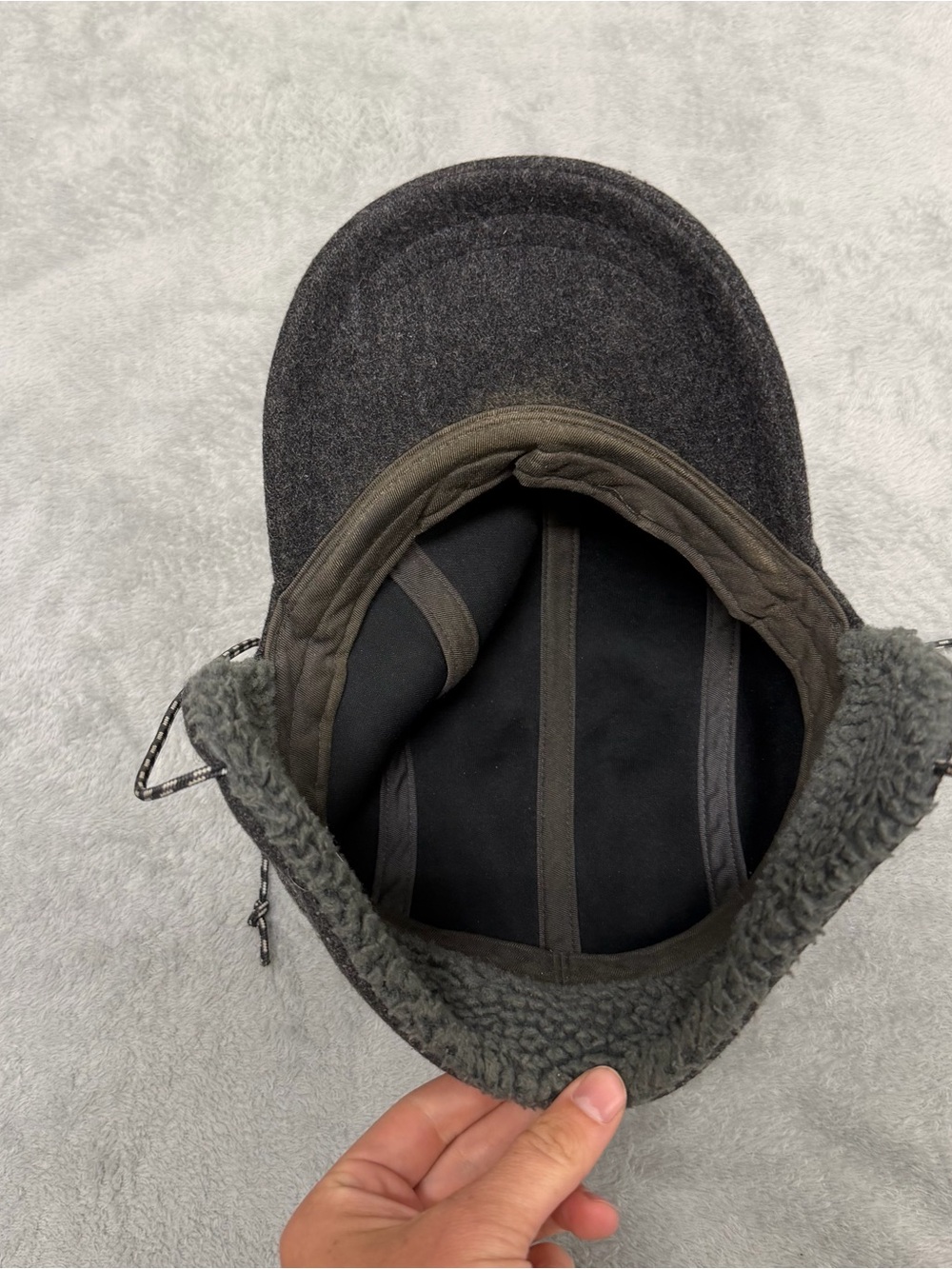 Patagonia Recycled Wool Ear Flap Cap Sherpa Cap Gray Outdoor Winter View 5